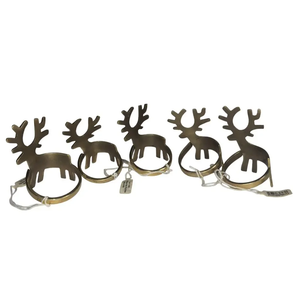 NOS Crate & Barrel Solid Bross reindeer Nakin Rings India - Set of 5 Table Decor